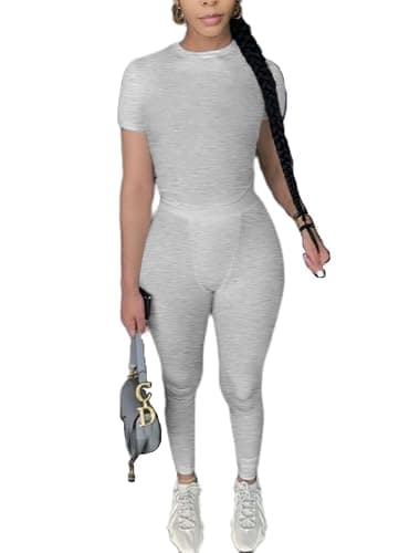 AYWA Two Piece Outfits for Women Fitted Crew Neck T-shirt High Waist Leggings Biker Shorts Matching Sets Streetwear - Image 1