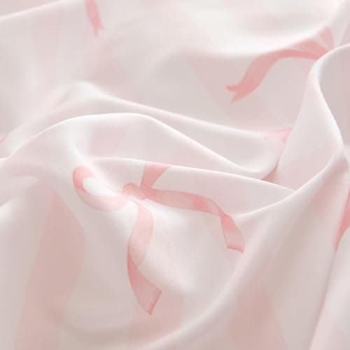 Lanqinglv Double Duvet Cover Bedding Set Bow Striped Printed, Super Soft Microfibre Double Duvet Set Cosy Stylish Pink Duvet Cover with 2 Pillowcases, Birthday Gifts for Women Girls thumbnail 6