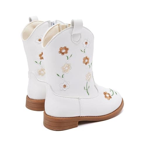BMCiTYBM Toddler Girls Cowgirl Boots Little Kids Mid Calf Western Flower Cowboy Pointed Toe Riding Shoes All Season thumbnail 5