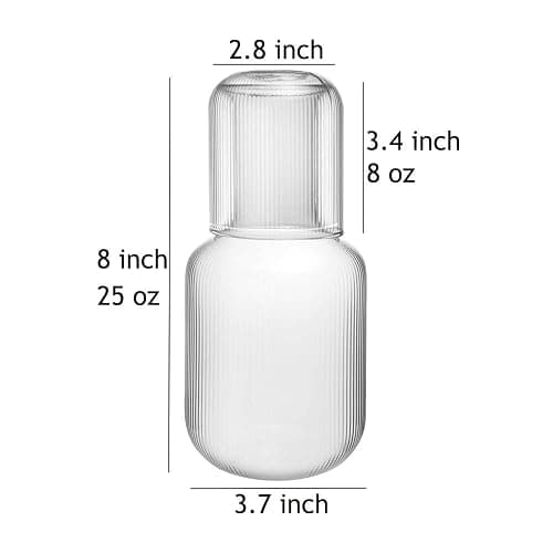 Sizikato 25 Oz Vertical Stripes Clear Glass Bedside Night Water Carafe with Tumbler Glass. thumbnail 3