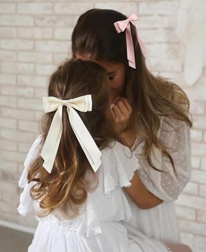 Hair Bows for Women Bow Clips Cute Ribbons Girls Ribbon Bows BowKnot Barrettes Tassel Bow Clips Fashion Hair Accessories for Women, Pink & Beige thumbnail 5