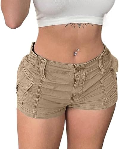 ONLYSTORY Womens Y2k Cargo Micro Shorts Elastic Waist Casual Shorts | Teen Girl,Low Rise,Summer Casual Shorts with Pockets,Y2k E-Girl Harajuku Aesthetic Streetwear,Going Out,Basic thumbnail 2