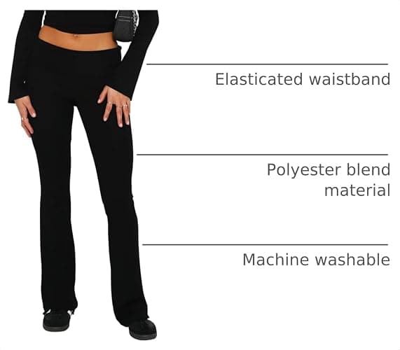 Women Flare Skinny Leggings Fold Over Pants Bootcut Bell Bottom Yoga Pants | Low Rise Foldover Flared Leggings Wide Leg Flare Sweatpants Joggers Casual Leisure Stretchy Flared Pant Y2K Going Out Bottoms thumbnail 4