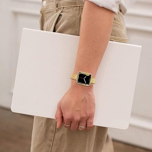 CSJCUBIC Metal band Compatible with Apple Watch Band 46mm 45mm 44mm 42mm 41mm 40mm 38mm for women, Slim Thin Stainless Steel Replacement Adjustable Wristband for iWatch Series 10/9/8/7/6/5/4/3/2/1/SE thumbnail 6