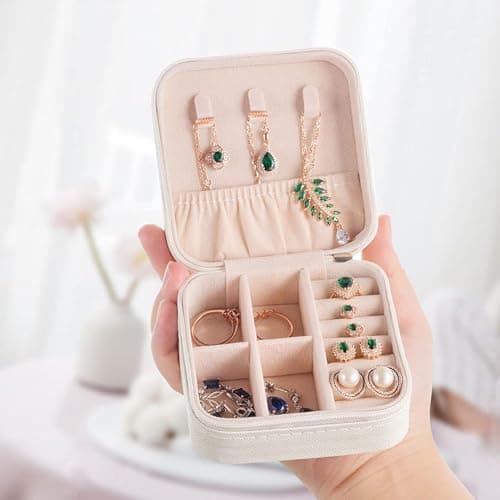ZPROW Travel Jewelry Case, Mini Portable Jewelry Travel Boxes, Small Jewelry Organizer for Rings, Earrings, Pendants, Watches, Necklaces, Lipsticks Organizer Storage Holder Case (White) thumbnail 2