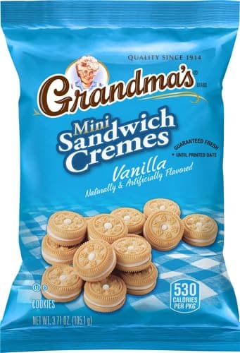 Grandma’s Mini Cookies, Vanilla Sandwich Crème Cookies, 3.71 oz Cookie Bag, (24 Pack) (Packaging May Vary) thumbnail 5