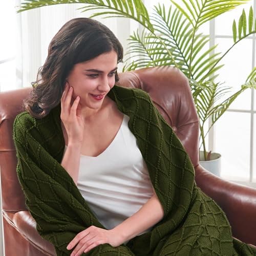 inhand Knitted Throw Blankets for Couch and Bed, Soft Cozy Knit Blanket with Tassel, Dark Green Lightweight Decorative Blankets and Throws, Farmhouse Warm Woven Blanket for Men and Women, 50"x60" thumbnail 2