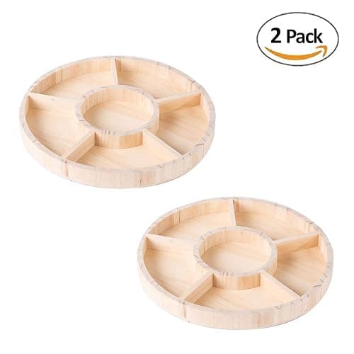 Montessori Wooden 2 Pack Round Tray 6 Section Divided Serving Tray for Appetizers & Snacks Chip & Dip Platter 10'x1' thumbnail 6