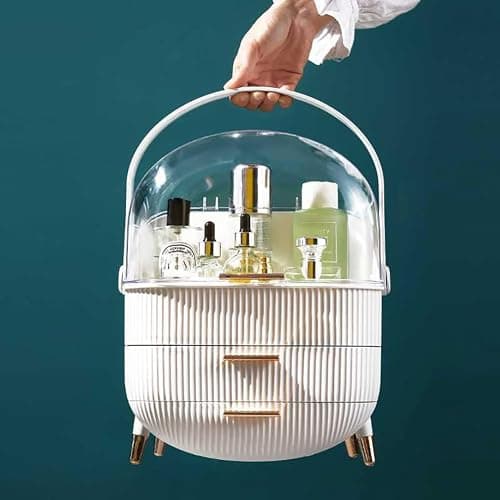 Multi-Function Make Up Case Dustproof Cosmetic Storage Box, Organizer Skin Care Products Jewelry Organizer Finishing Box for Bedroom Bathroom Desktop (White) thumbnail 5