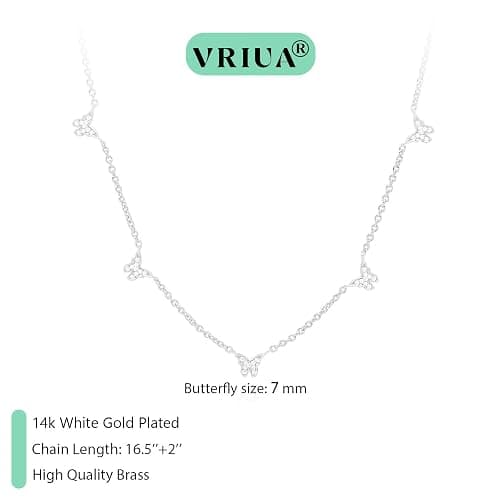 VRIUA Necklaces for Women - 14K Gold/Silver Plated Dainty Chain Necklace with Five Charms: Diamond, Bow, Snowflake, Cross, Flower, Clover, Butterfly, Heart, Star of David, and Star Trendy Jewelry thumbnail 4