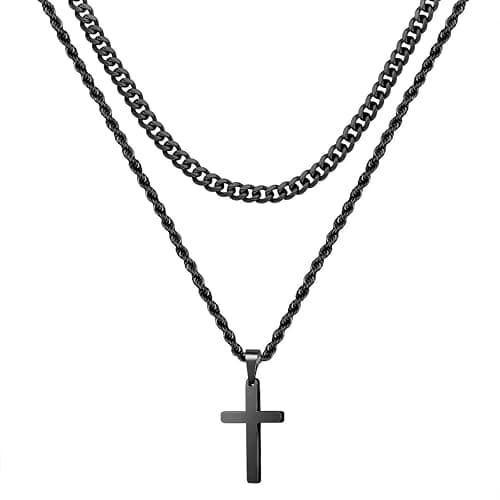 Yooblue Cross Necklace for Men, Gold Black Silver Mens Cross Necklaces Stainless Steel Cross Pendant Necklace Simple Jewelry Gifts Cross Chain Necklace for Men - Image 1