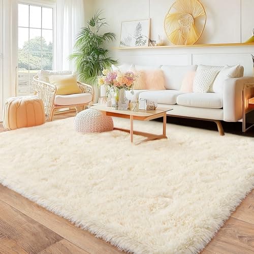 Quntue Cream Rugs for Bedroom, Ultra Fluffy Fuzzy Shag 5x7 Area Rug for Living Room, Modern Plush Soft Upgrade Non-Slip Carpet for Kids Girls and Boys, Dorms, Nursery, Home Decor Aesthetic - Image 1