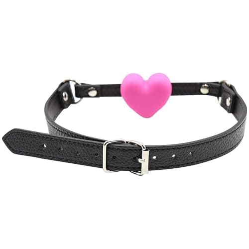 Silicone Mouth Gag, Heart Shaped Muzzle Adjustable Bondage Leather Strap On SM Adult Sex Toy for Couple Lover thumbnail 3
