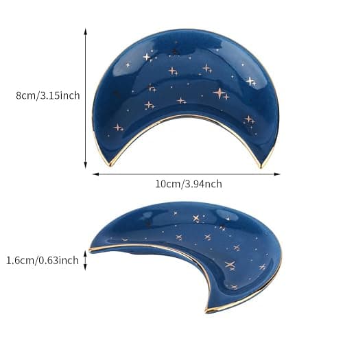 Moon Shape Jewelry Tray, 3pcs/Set Ceramic Moon Decorative Trinket Dish, Organizing Necklace Earrings Keys Jewelry Plate, for Vanity Bathroom Engagement Ring(3 Colors) thumbnail 3