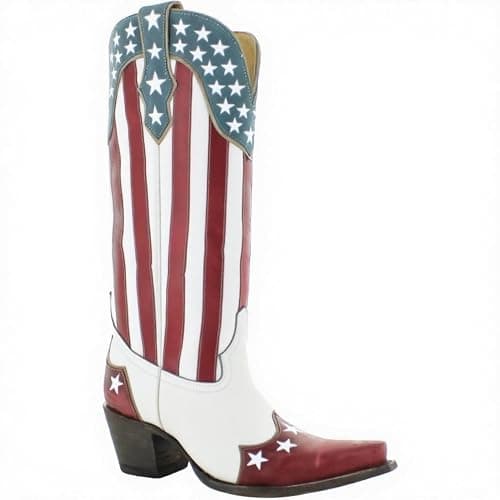 MissHeel Mid Calf Red and White Stripes Cowgirl Boots with Stars thumbnail 3