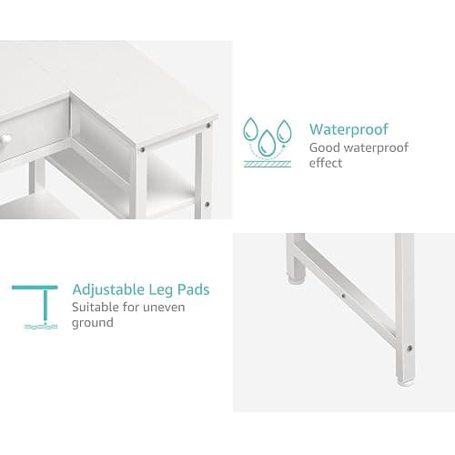 DLisiting Small White L Shaped Desk with Drawers & Storage Shelves, 40 Inch Corner Desk with Power Outlet for Small Space Home Office, Study Work PC Desks for Bedroom thumbnail 7