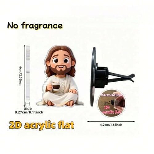 Cute Cartoon Jesus Coffee Car Air Vent Clip Acrylic Auto Decor for Women Reusable DIY Scent Diffuser Accessory Religious Car Ornament Gift (White) thumbnail 4