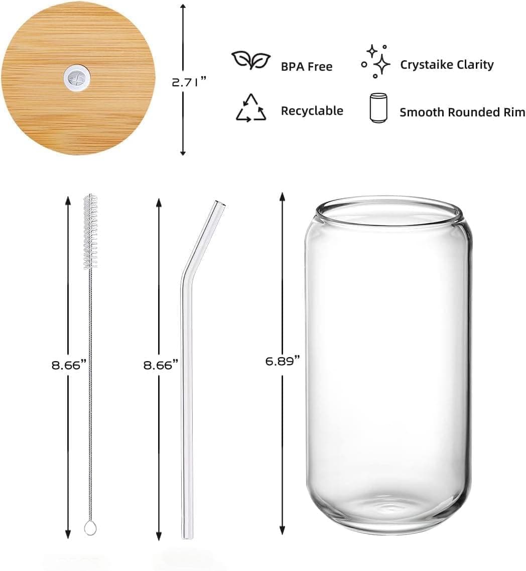 DAMCONME Drinking Glasses with Bamboo Lids and Glass Straws 8Pack,16 Oz Glass Cups for Iced Coffee,Cocktail,Whiskey,Soda,Matcha,Ideal for Coffee Bar Accessories, Aesthetic Gift-8 Glass Straw 8 Brush thumbnail 9
