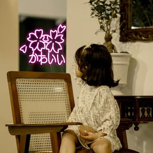 JLEWUINH Kawaii かわいいLed Neon Light Sign Japanese Cherry Blossoms Light Up Wall Decor Sign Girls' Room Decoration Birthday Party Christmas Neon Sakura Light (Pink) thumbnail 7