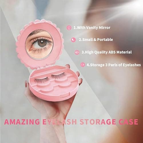 2 PCS Cosmetic Case with Mirror Eyelash Case Makeup Storage Box Travel Cosmetic Bag Pink Place Eyelashes thumbnail 4