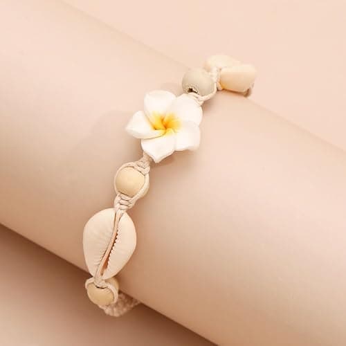 Caiyao 2pcs Lovely Hawaiian Plumeria Rubra Anklet Bracelet Tropical Flower Bohemia Luau Beach Party Accessories for Women thumbnail 3