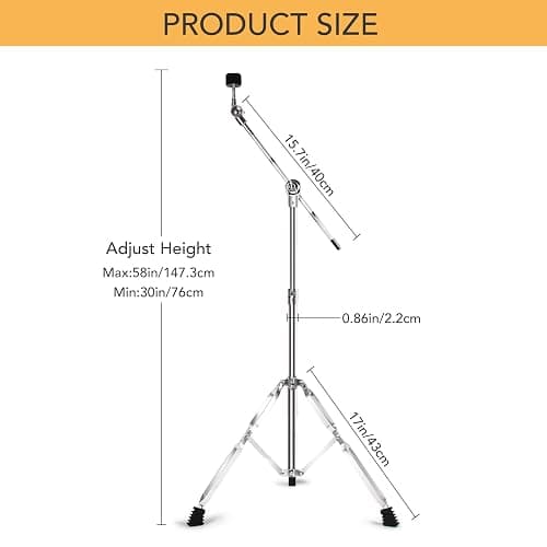 Straight Cymbal Stand + Boom Cymbal Stand + Hi Hat Stand + Snare Drum Stand + Drum Sticks Holder,Adjustable Drum Hardware Percussion Mount Holder Gear Set for Crash, Ride, Splash Cymbal (5 Pack Set) thumbnail 2