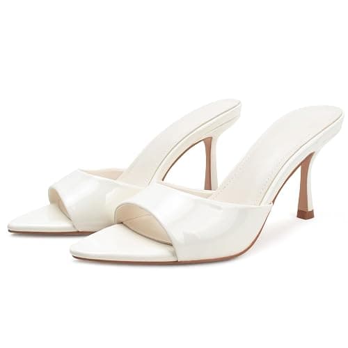 Riekhany High Heel Mules for Women Slip On Open Pointed Toe Classy Patent Leather Stiletto Pumps Formal Slingback Mule Sandals Dress Walking Shoes - Image 1