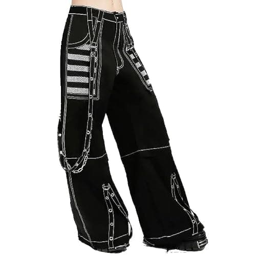 Kodaruber Women Vintage Goth Hip Hop Jeans Punk High Waisted Baggy Bootcut Jeans Strap Chain Striped Wide Leg Denim Pants thumbnail 4
