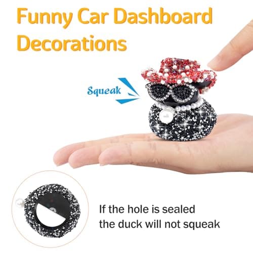 wonuu Black Diamond Rubber Duck Car Ornaments Funny Office Gifts Dashboard Decorations for Cool Car Accessories, Atrovirens thumbnail 5