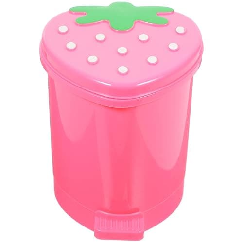 NUOBESTY Mini Strawberry Desktop Trash can with Lid 4.13X3.54In Cute Pink Trash Bin for Home Office Desk Paper Waste Storage Container - Image 1