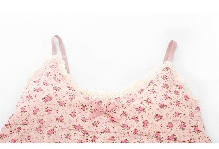 Zweiteiliger Pjs Sets Hausanzug, Kurzer Pyjama Für Damen, Sexy, Atmungsaktiv, Zweiteilig, Niedlich, Rosa, Floral, Pyjama-Set, Spitze, Cami-Oberteil, Pyjamahose, Loungewear, Sommerkleidung Für Dame thumbnail 2