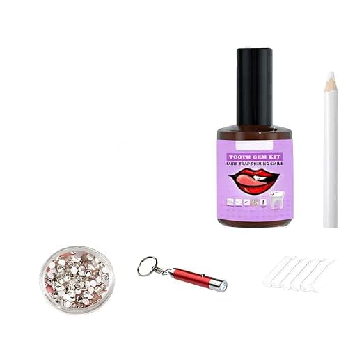 GXGM 1 ensemble Kit Strass Dentaire,Kit Dentaire Professionnel,Bijoux Gemmes pour Décoration de Dents De Ongles,Colle Dent, Avec Oeil-De-Cheval Blanc Diamants - Image 1