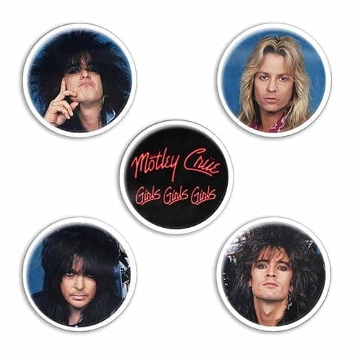 MÖTLEY CRÜE BUTTONSET BADGES SET # 7 GIRLS GIRLS GIRLS PINS, one size - Image 1
