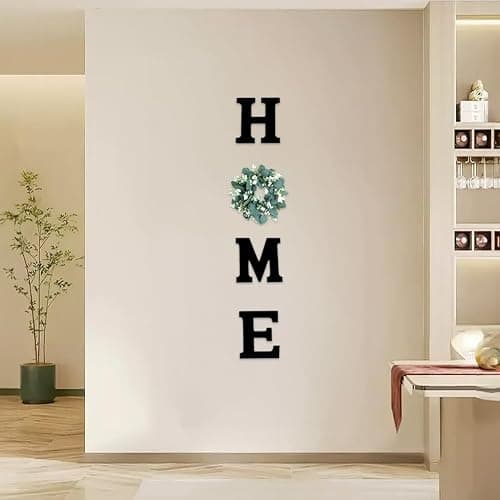 JOYWU Wood Home Sign for Wall Decor,Farmhouse Walls Home Sign with Artificial Eucalyptus Wreath,Wooden Hanging Letters Decorative Wall Art Decor for Entryway Living Room Kitchen Dining Room (green) thumbnail 7