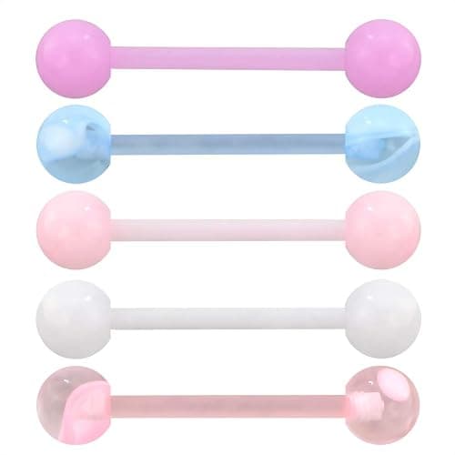 Jewseen 5PCS Tongue Barbells 14G Acrylic tongue piercing jewelry Candy Color tounge bars tongue piercing jewelry tongue rings for women - Image 1