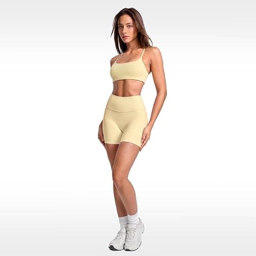 INGIA Women's Low Scoop Neck Sports Bra Spaghetti Criss Cross Strap Padded Workout Yoga Bra Crop Top thumbnail 5
