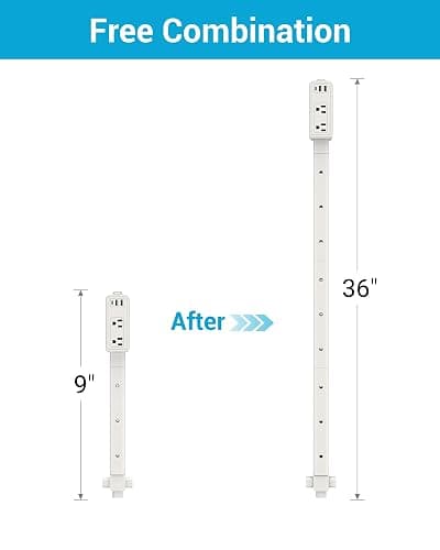 Outlet Extender Stick, 360° Rotatable Modular Plug Expander with 2 AC Outlets, USB-A & USB-C Ports, Free Combination 9” to 36”, Wall Socket Extender for Nightstand, Sofa, Bed, Cabinet, Home & Dorm thumbnail 9