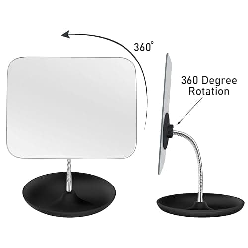 LFOYOU Table Vanity Mirror with Stand - Makeup Mirror for Desk - Adjustable Flexible Gooseneck, 360°Rotation Folding Portable Bathroom Shaving Cosmetic Mirror Square - Black thumbnail 4