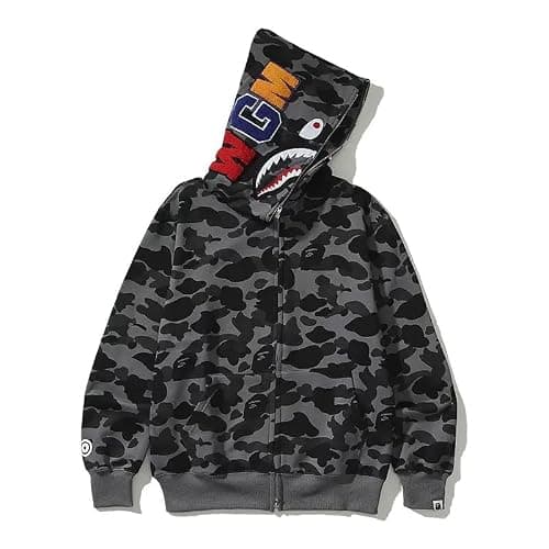 RICK TOP ONE Unisex Camouflage Hoodie with Shark Embroidery, Full Zip, Lightweight Couple sweatshirts heavyweight hoodie - Image 1