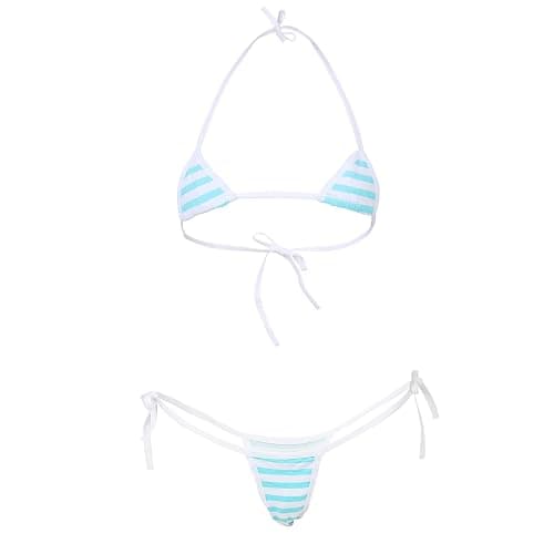 TOMORI Japanese Style Cute&Sexy Stripe Bikini for Cosplay - One Size - Mini Blue - Image 1