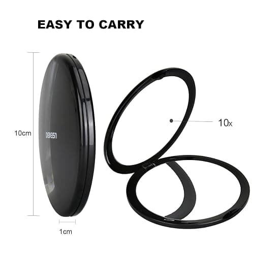 deweisn Magnifying Compact Cosmetic Mirror Elegant Pocket Handheld Makeup Mirror with Powerful 10x Magnification and 1x True View Mirror for Travel or Your Purse - Black thumbnail 2