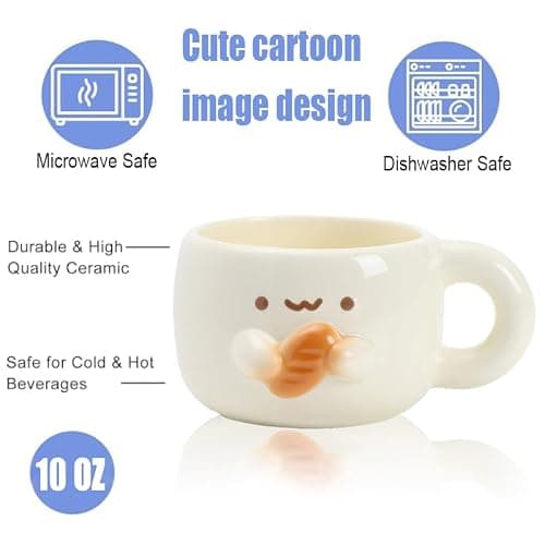 Tmtior Creative Kawaii Anime Ceramic Coffee Mugs,10 oz Hand-made Tea Cups, Cute Gifts For Women Men Kids (Bread) thumbnail 4