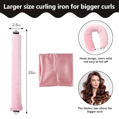 Heatless Curls Overnight Set of 3 with 1 Scarf - Heatless Hair Curler, Overnight Blowout Rods for Blowout Look Long Hair (Pink) thumbnail 2