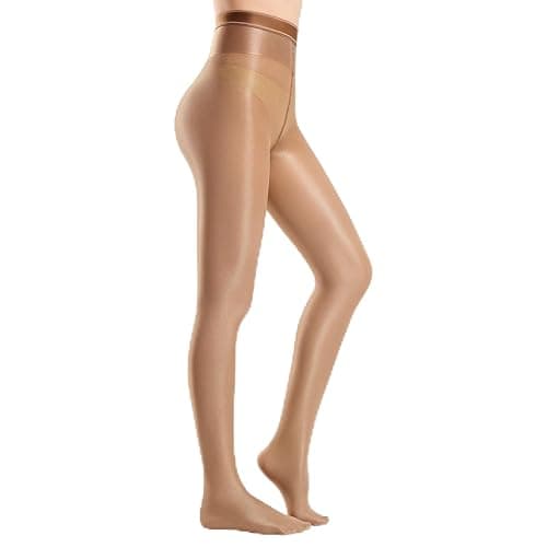 Yilanmy Shiny Pantyhose for Women Shimmer Tights Ultra Oil Glossy Stockings 70D Brown Dance Jazz Tights - Image 1
