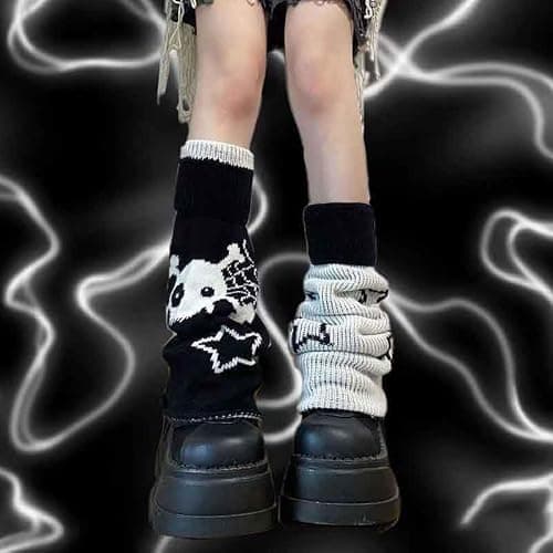 BXCNCKD Gothic Skull Print Two Side Wear Knitted Leg Warmers Socks Y2k Star Punk Girls Japanese Kawaii Streetwear Leg Cover thumbnail 3