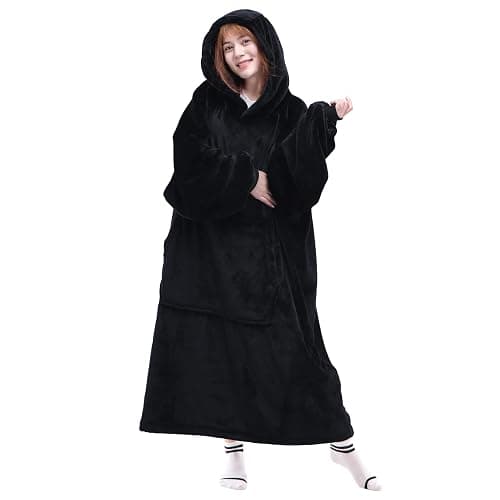 Waitu Wearable Blanket Sweatshirt Gifts for Women and Men, Warm and Cozy Giant Blanket Hoodie, Thick Flannel Blanket with Sleeves and Giant Pocket - Black - Image 1