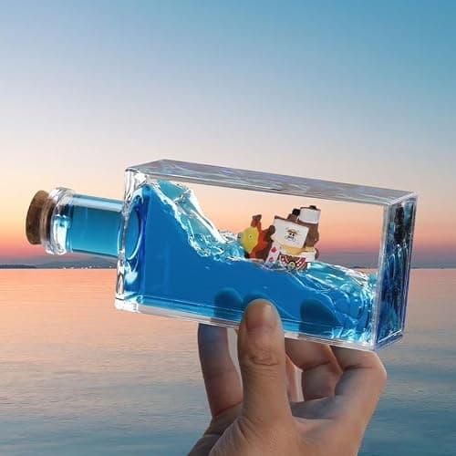 Unsinkable Thousand Sunny Anime Pirate Ship in A Bottle - Floating Boat Liquid Motion Ocean Desk Decor, Unique Birthday Gifts for Men Women Anime Lovers, Desk Ornament for Home Office Decorations thumbnail 2