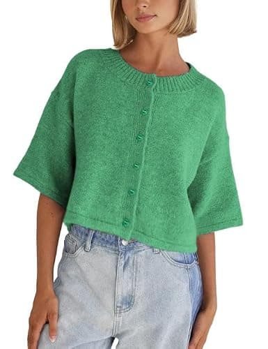 Springrain Cardigan Sweaters for Women Lightweight Knit Cropped Cardigan Button Up Solid Knitwear - Image 1