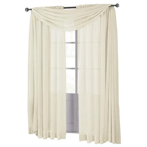 sheetsnthings Solid Abri 50-Inch Wide x 216-Inch Long Crushed Sheer Scarf, Ivory - Image 1