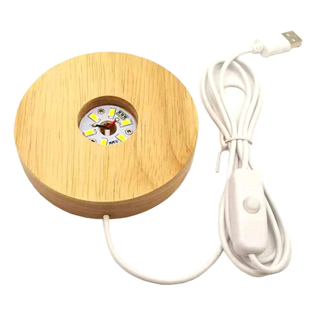 Baoblaze LED Lights Wooden Lighted Stand Round Shaped Lamp Night Light Base Holder for DIY Crystal Acrylic Board, Warm Light thumbnail 4